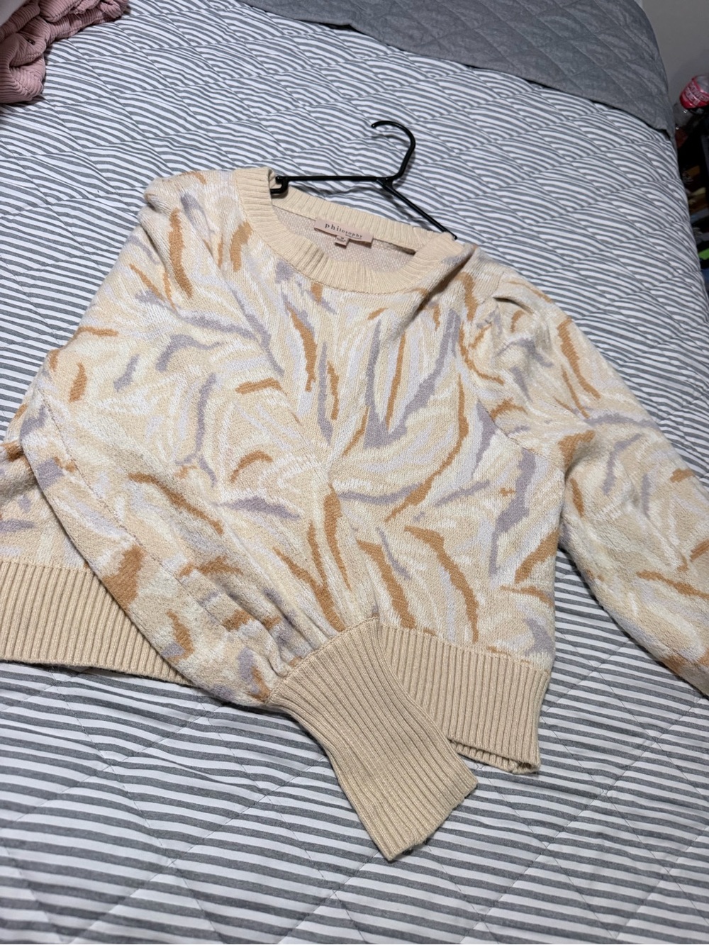 Philosophy Cream, Tan & Light Gray Abstract Crewneck Sweater